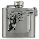 Removeable Flask with 45 Automatic Gun Emblem Belt Buckle