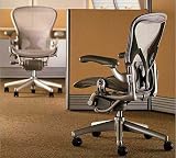 Aeron Chair by Herman Miller - Home Office Desk Task Chair Fully Loaded Highly Adjustable Medium Size (B) - PostureFit Lumbar Back Support Cushion Titanium Smoke Frame Classic Quartz Pellicle