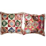 2 Multi Red Vintage Silk Sari Toss Pillow Cushion Coversby Mogulinterior