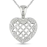 Diamond Accent Heart Pendant in 10k WG, I3, JKL, chain 17