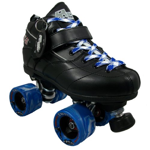 Sure Grip Rock GT50 Black Boots with Blue & White Twister Wheels and Plaid Laces Mens Boys Ladies Womens Girls Kids Childrens Youth Quad Speed Roller Skates
