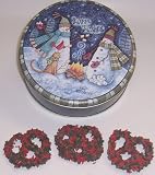 Scott's Cakes 1 lb. Milk Chocolate Covered Pretzel with Christmas Jimmies & Chocolate Chips in a Warm Wishes Tin