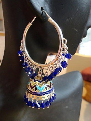 Jaipur Jhumkas - J30 - Meenakari Jhumkas with Cobalt Blue Swarovski Crystals