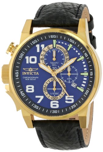 Invicta Men's 13055 Force Chronograph Blue Dial Black Leather Watch