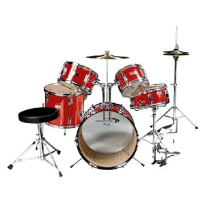5-Piece Junior Drum Set in Red with Junior Size Throne and Drumsticks by Percussion Plus