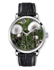 SPRAWL Aanalog Fashion Series Silver Ladies Watches of Genuine Black Leather Strap,Unique Wrist Watch for Women Girls Designed with Dandelion