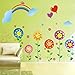 Sun flower Smiley Under the Rainbow kids room removable cartoon wall sticker decals