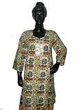 Christmas Gift Printed Designer Beige Green Cotton Kurti Coverup Clothing Of India Casual Dresses Neckline Embroidery Size M