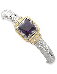 Sterling Silver & Flash Gold plated Purple CZ Hinged Cuff Bangle