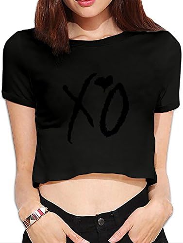 Mostafa XO The Weeknd Street Style Cotton Custom Crop Tops Midriff Short Sleeve Basic T Shirts Size XL US Black
