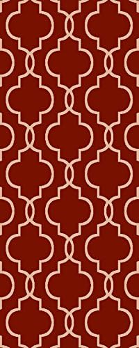 Rubber Backed 27" x 72" Moroccan Trellis Burgundy-Red & Beige Non-Slip Runner Rug Milano Sweethome Collection Area Rugs 302RD-2X6