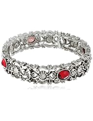 1928 Jewelry "1928 Red Jeweltones" Silver-Tone Siam Red and Crystal Bangle Bracelet, 2.1"