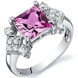 Princess Cut 2.25 carats Pink Sapphire Cubic Zirconia Ring in Sterling Silver Rhodium Finish Available in Sizes 5 thru 9
