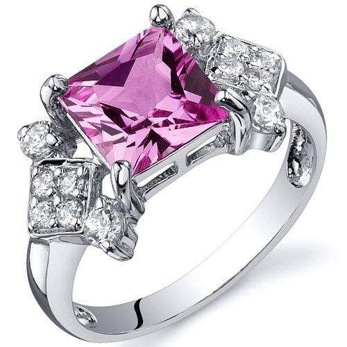Princess Cut 2.25 carats Pink Sapphire Cubic Zirconia Ring in Sterling Silver Rhodium Finish Available in Sizes 5 thru 9