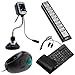 GTMax Black Flexible 12MP High Resolution w/ 4 LED Light & Microphone USB PC Webcam + Black USB Handheld Trackball Finger Mouse + Black USB/PS2 Flexible Silicone Keyboard + Black 10 Port High Speed USB Hub For Laptop/Desktop