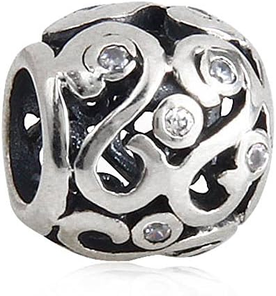 Choruslove Ocean Wave Clear Cz Charm Antique 925 Sterling Silver Bead for 3mm European Bracelet Bangle