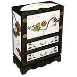 EXP Handmade Furniture - 32" Black & White Chinese Storage Cabinet W/ Exotic Fruit & Lotus Design