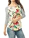 Allegra K Women Floral Prints 3/4 Raglan Sleeves Tee Shirt XL White