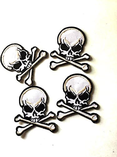 Set of 4 Skull & Crossbones priate iron on patch White Black Costume DIY Applique Embroidered Sew Iron on Patch Patches