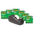 Scotch&reg; C40 Desk Tape Dispenser and Six Rolls Scotch Magic Tape, 1" core, Black