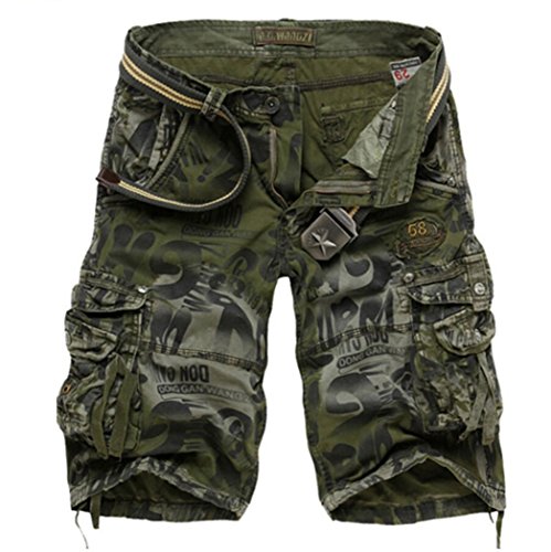 LOVECC Men's Cotton Loose Fit Multi Pocket Cargo Shorts(No Belt) 42, Army Green