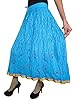 Womens Crinkle Skirt- Blue Printed Indi Designer Lacework Mid Length Gypsy Skirts