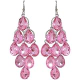 Chandelier Earrings In Pink with Silver Finish