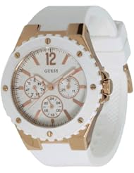 GUESS Womens U12652L1 Carbon-Fiber Inspired White & Rose Gold-Tone Sport Watch