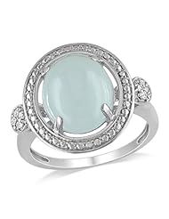 Sterling Silver Milky Aquamarine and Diamond Fashion Ring, (0.04 cttw, G-H Color, I2-I3 Clarity)