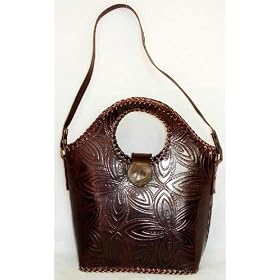 Buy Exclusive Brown Embossed Leather Shoulder Bucket Bag with Dupatta by Utsav