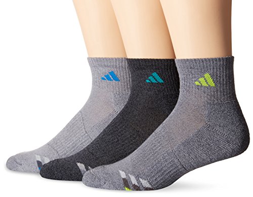 adidas Men's Cushioned Quarter Socks (3 Pack), Large, Grey-Clear Onix Marl/Shock Blue | Black-Onix Marl/EQT Green | Onix-Light Onix Marl/Semi Solar Slime