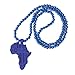 Blue Bead Necklace w/African Map Pendant