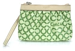 Coach Signature Op Art Cosmetic Case Wristlet Bag 42356 Green