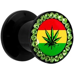 2 Gauge Rasta Pot Leaf Acrylic Stash Plug