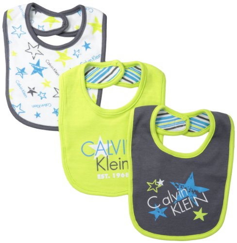 Calvin Klein Baby-Boys Newborn 3 Pack Bibs Lime and Gray Group
