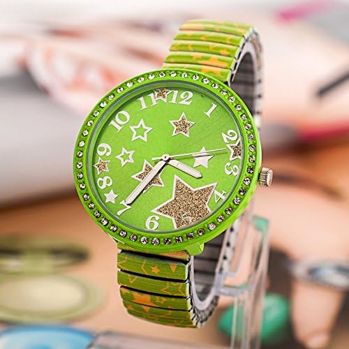 Fashion Ladies Women Big Dial Crystal Stars Stainless Steel Bracelet Watch Red