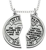 ''Mizpah'' Coin Pendant with Chain 2-piece Break Apart Heart Silver Tone Charm ,Two,20steel Necklace