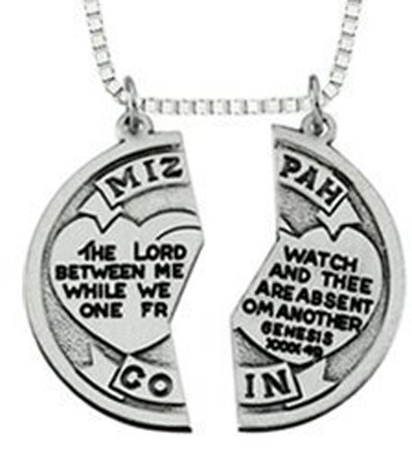 ''Mizpah'' Coin Pendant with Chain 2-piece Break Apart Heart Silver Tone Charm ,Two,20steel Necklace