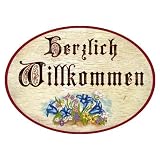 Produkt-Bild: Schild T&uuml;rschild aus Holz f&uuml;r den Eingang oder die Haust&uuml;re im Antik Design Schriftzug Herzlich Willkommen