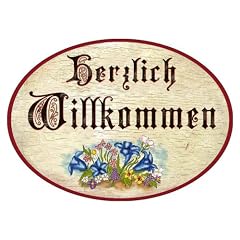 Schild T�rschild aus Holz f�r den Eingang oder die Haust�re im Antik Design Schriftzug Herzlich Willkommen