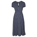 LINDY BOP CLASSY BLUE POLKA DOT VINTAGE WW2 LANDGIRL 1940s 1950s PINUP RETRO TEA DRESS