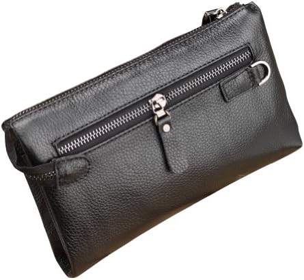 LUWE Mens Classic High Quality Leather Business Bag Day Clutch Zip Wallet Black