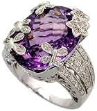 14k White Gold Ring, w/ 0.42 Carat Brilliant Cut Diamonds & 20.32 Carats Oval Cut Amethyst Stone, 13/16 (20mm) wide