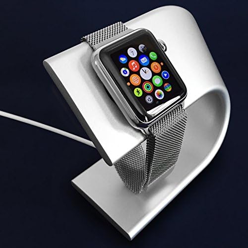 Apple Watch Stand, 100% Aluminum Charging Dock for Iwatch 2015, Sturdy Silver Futuristic Design - Aqvarius