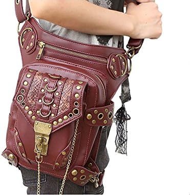 Men's and Women's Rock Leather &amp; Vintage Gothic Retro Steampunk Handbag for Travel (Brown)