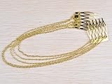 Gem Boho Style Fringe Tassel Hair Combs Cuff Pin Women Head Hairband Chain Double Hair Combs Cuff Head Clip Hairband Head Piece Hair Ornament(Color: Gold)