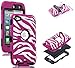 ULAK Combo Black Hard PC and Hot Pink Zebra Design Soft Silicone Case Cover For iPod Touch 4 4th