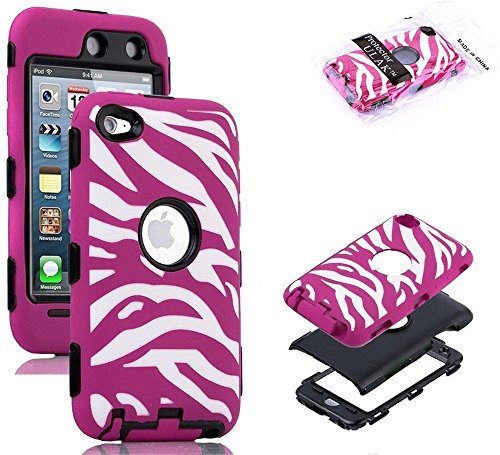 ULAK Combo Black Hard PC and Hot Pink Zebra Design Soft Silicone Case Cover For iPod Touch 4 4th