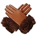 Luxury Lane Women's Rabbit Fur Cuff Cashmere Lined Lambskin Leather Gloves