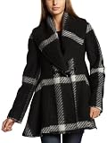 Jessica Simpson Women's Black And White Plaid Coat With Toggle Closure - 72117,Black/White,Large